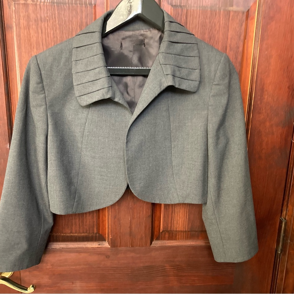 Tahari Womens Gray Cropped Blazer Jacket